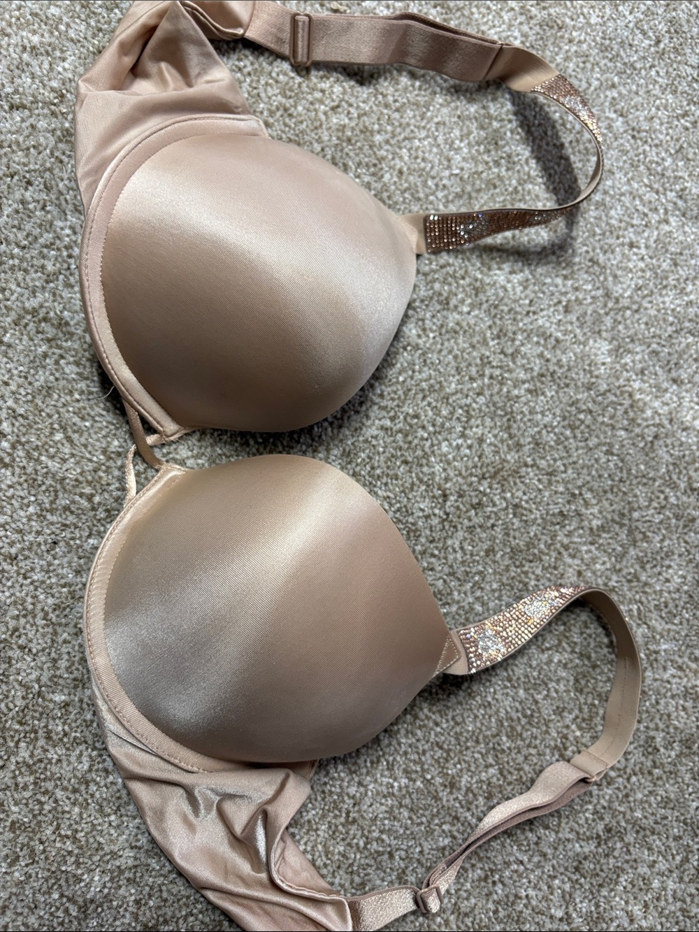 Victoria's Secret Nude Satin Push-Up Bra with Rhinestone Straps